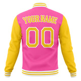 Custom Pink & Gold Solid Color Varsity Jacket JA01240607WX422