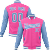 Custom Pink & Light-Blue Solid Color Varsity Jacket