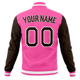 Custom Pink & Black Solid Color Varsity Jacket JA01240607WX428