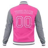 Custom Pink & Gray Solid Color Varsity Jacket JA01240607WX429