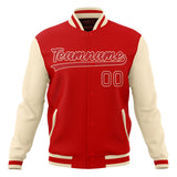 Custom Red & Cream Solid Color Varsity Jacket JA01240607WX487