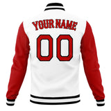 Custom White & Red Solid Color Varsity Jacket JA01240607WX581