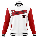 Custom White & Red Solid Color Varsity Jacket JA01240607WX581