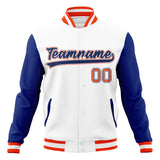 Custom White & Royal Solid Color Varsity Jacket JA01240607WX583