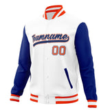 Custom White & Royal Solid Color Varsity Jacket JA01240607WX583