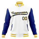 Custom White & Royal Solid Color Varsity Jacket JA01240607WX585