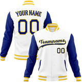 Custom White & Royal Solid Color Varsity Jacket JA01240607WX585