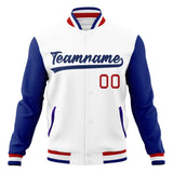 Custom White & Royal Solid Color Varsity Jacket JA01240607WX586