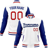 Custom White & Royal Solid Color Varsity Jacket JA01240607WX586