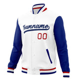 Custom White & Royal Solid Color Varsity Jacket JA01240607WX586