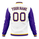 Custom White & Purple Solid Color Varsity Jacket JA01240607WX596