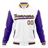 Custom White & Purple Solid Color Varsity Jacket JA01240607WX596