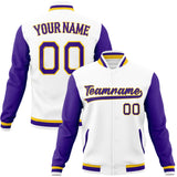 Custom White & Purple Solid Color Varsity Jacket