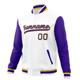 Custom White & Purple Solid Color Varsity Jacket JA01240607WX596