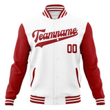 Custom White & Red Solid Color Varsity Jacket JA01240607WX602