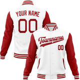 Custom White & Red Solid Color Varsity Jacket