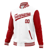 Custom White & Red Solid Color Varsity Jacket JA01240607WX602