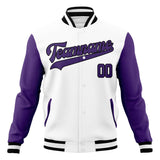 Custom White & Purple Solid Color Varsity Jacket JA01240607WX608