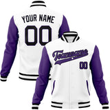 Custom White & Purple Solid Color Varsity Jacket JA01240607WX608