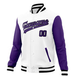 Custom White & Purple Solid Color Varsity Jacket JA01240607WX608