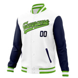 Custom White & Navy Solid Color Varsity Jacket JA01240607WX609