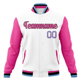 Custom White & Pink Solid Color Varsity Jacket JA01240607WX610