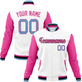 Custom White & Pink Solid Color Varsity Jacket