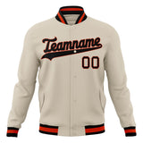 Custom Cream & Black Solid Color Varsity Jacket JA01240607WY091