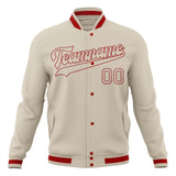 Custom Cream & Red Solid Color Varsity Jacket JA01240607WY092