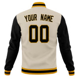 Custom Cream & Black Solid Color Varsity Jacket JA01240607WY094