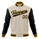 Custom Cream & Black Solid Color Varsity Jacket JA01240607WY094