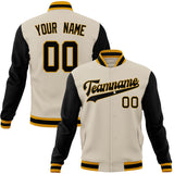 Custom Cream & Black Solid Color Varsity Jacket JA01240607WY094