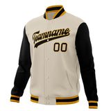 Custom Cream & Black Solid Color Varsity Jacket JA01240607WY094