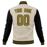 Custom Cream & Black Solid Color Varsity Jacket JA01240607WY095