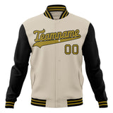 Custom Cream & Black Solid Color Varsity Jacket JA01240607WY095