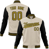 Custom Cream & Black Solid Color Varsity Jacket JA01240607WY095