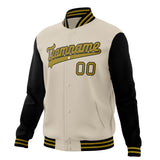 Custom Cream & Black Solid Color Varsity Jacket JA01240607WY095