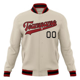 Custom Cream & Red Solid Color Varsity Jacket JA01240607WY096