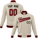 Custom Cream & Red Solid Color Varsity Jacket JA01240607WY096