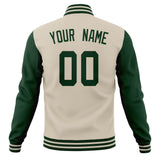 Custom Cream & Green Solid Color Varsity Jacket JA01240607WY100