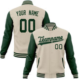 Custom Cream & Green Solid Color Varsity Jacket