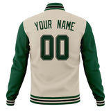 Custom Cream & Green Solid Color Varsity Jacket JA01240607WY101