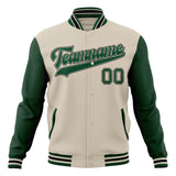 Custom Cream & Green Solid Color Varsity Jacket JA01240607WY101