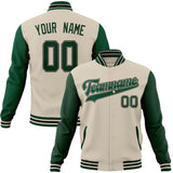 Custom Cream & Green Solid Color Varsity Jacket