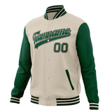 Custom Cream & Green Solid Color Varsity Jacket JA01240607WY101