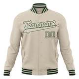 Custom Cream & Green Solid Color Varsity Jacket JA01240607WY102