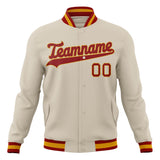 Custom Cream & Red Solid Color Varsity Jacket JA01240607WY104