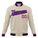 Custom Cream & Purple Solid Color Varsity Jacket JA01240607WY107