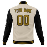 Custom Cream & Black Solid Color Varsity Jacket JA01240607WY109