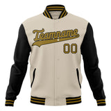 Custom Cream & Black Solid Color Varsity Jacket JA01240607WY109